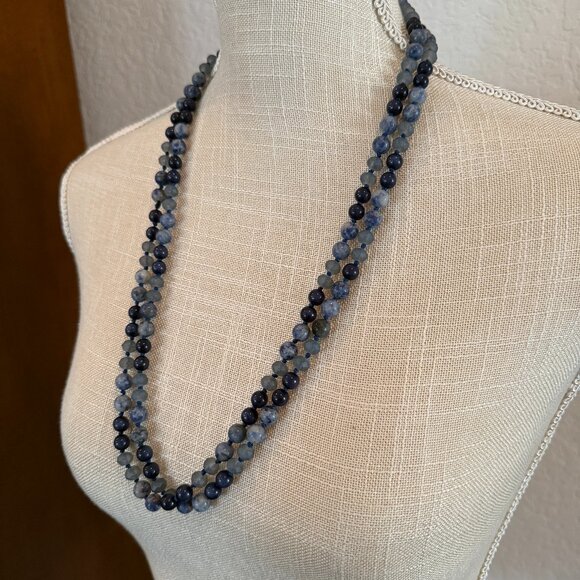 Blue Sodalite Hand-Tied Bead Necklace - Picture 3 of 6